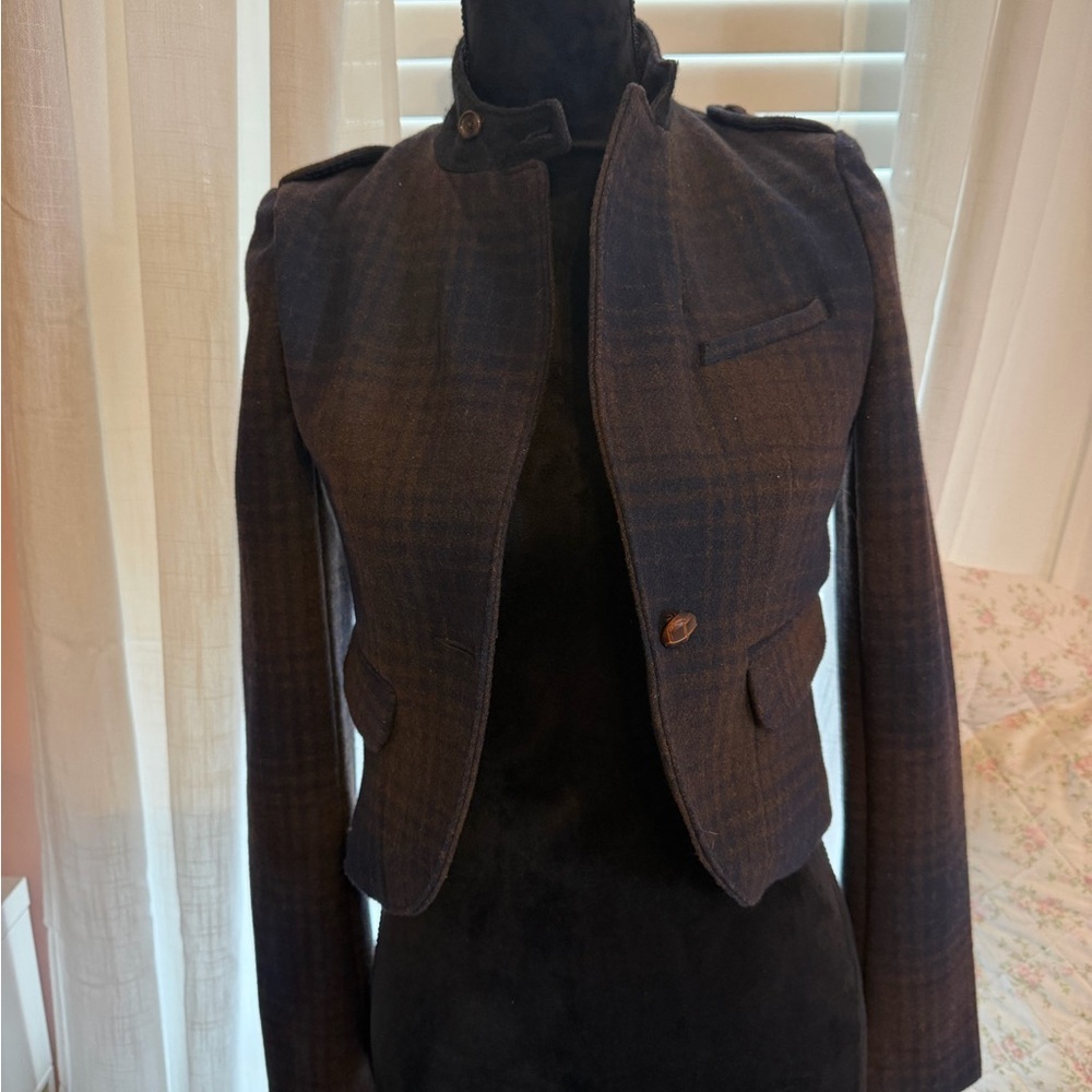 American Eagle Outfitters Women's Dark Plaid Blazer